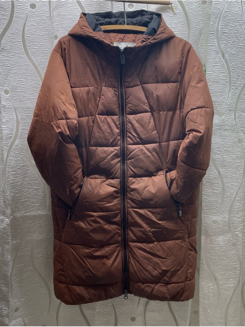b.young Puffer Jacket Womens Size 10 Rust Brown Quilted Hooded Parka‎ Coat